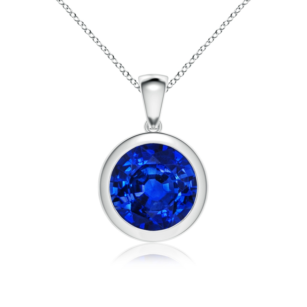 10mm AAAA Bezel-Set Round Blue Sapphire Solitaire Pendant in P950 Platinum