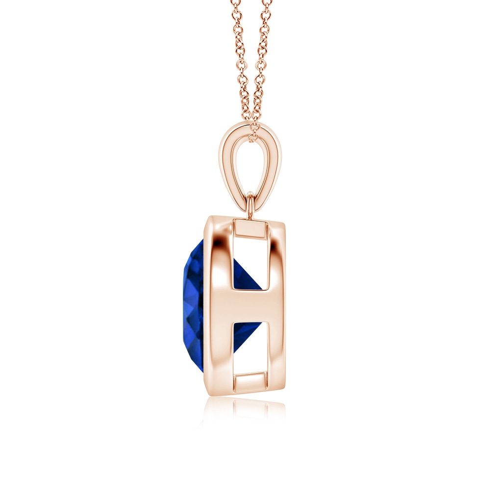 10mm AAAA Bezel-Set Round Blue Sapphire Solitaire Pendant in Rose Gold - side 199