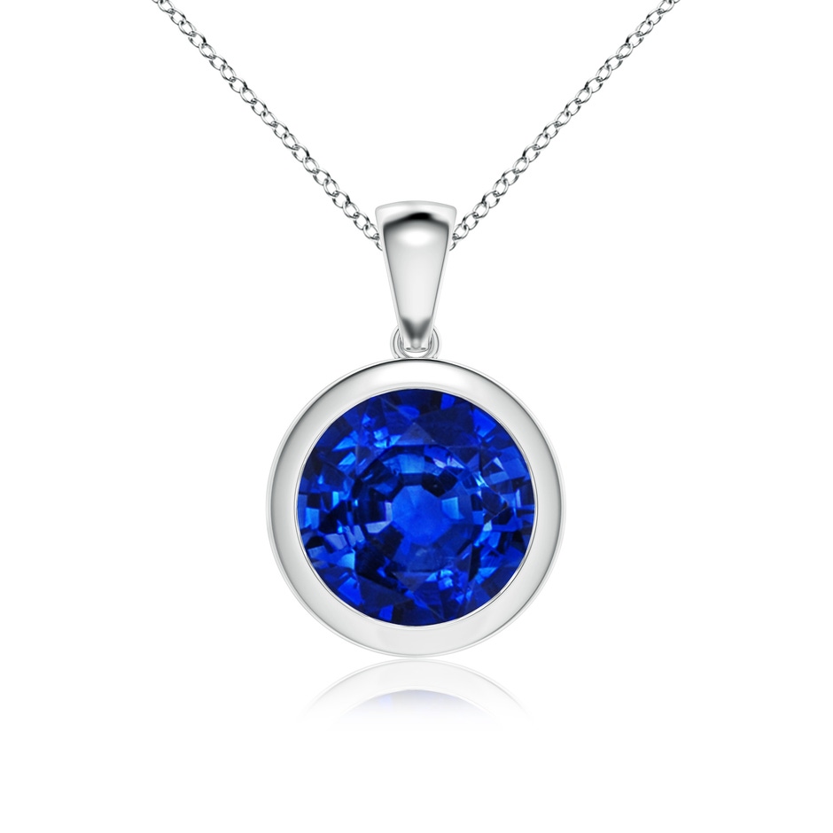10mm AAAA Bezel-Set Round Blue Sapphire Solitaire Pendant in White Gold 