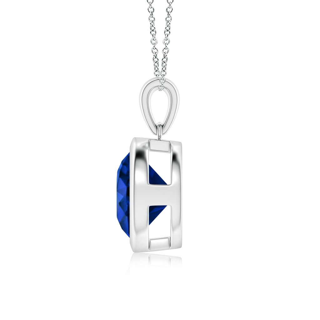 10mm AAAA Bezel-Set Round Blue Sapphire Solitaire Pendant in White Gold - side 199