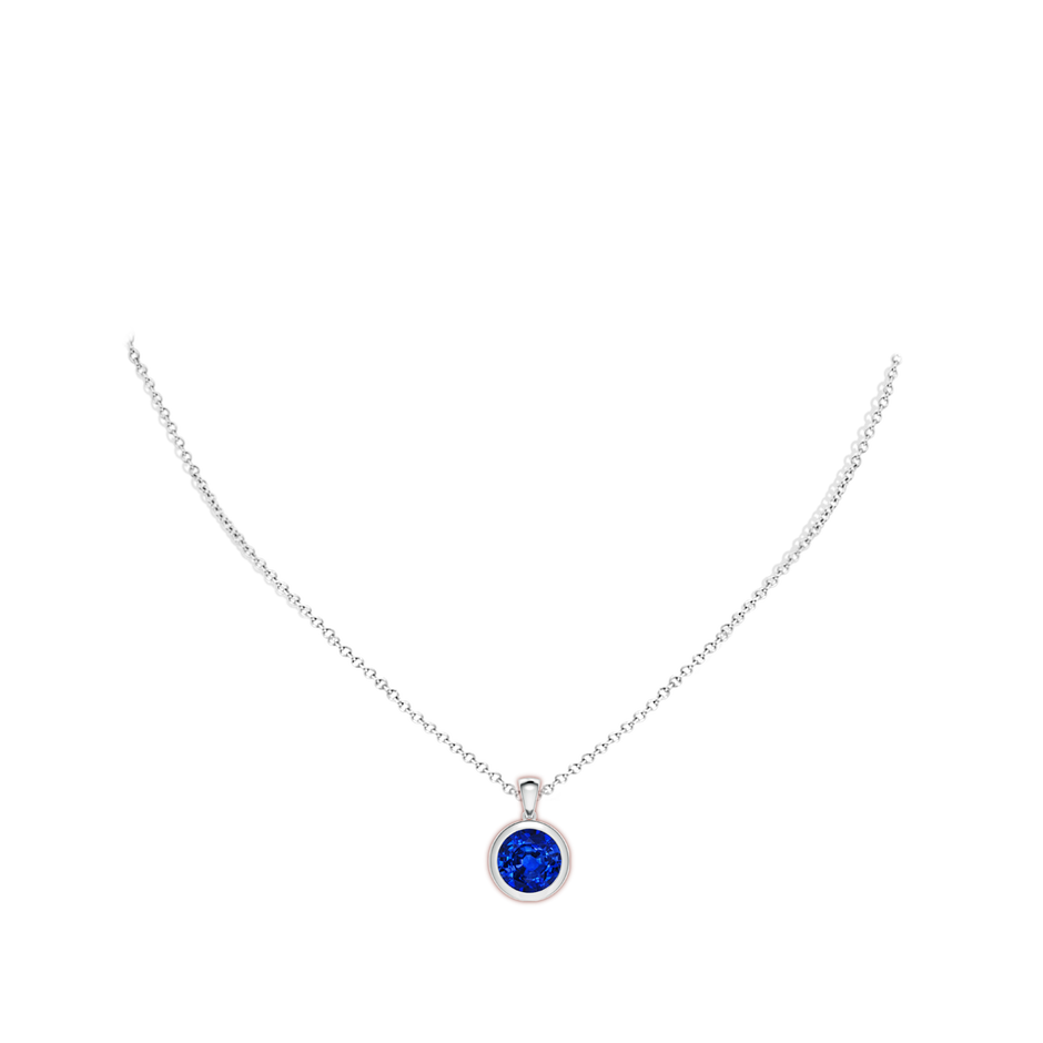 10mm AAAA Bezel-Set Round Blue Sapphire Solitaire Pendant in White Gold pen