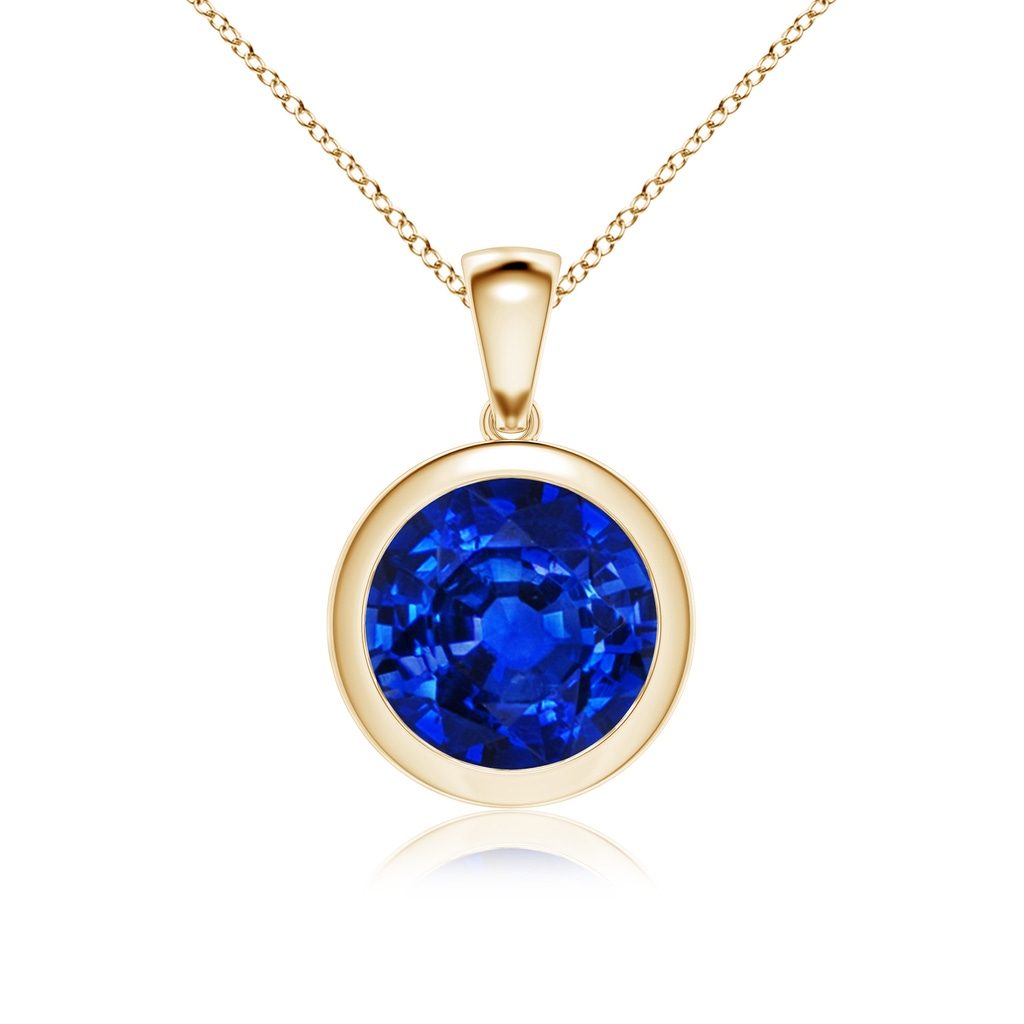 10mm AAAA Bezel-Set Round Blue Sapphire Solitaire Pendant in Yellow Gold