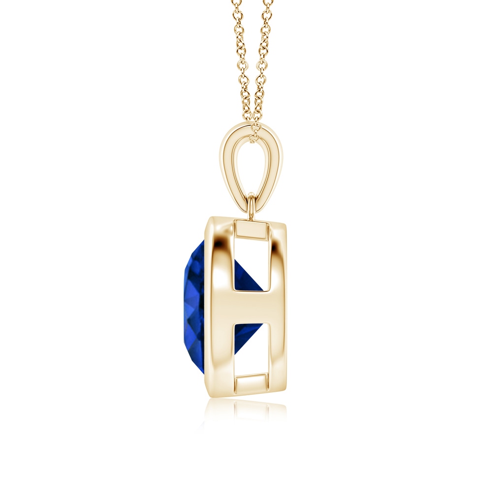 10mm AAAA Bezel-Set Round Blue Sapphire Solitaire Pendant in Yellow Gold - side 199