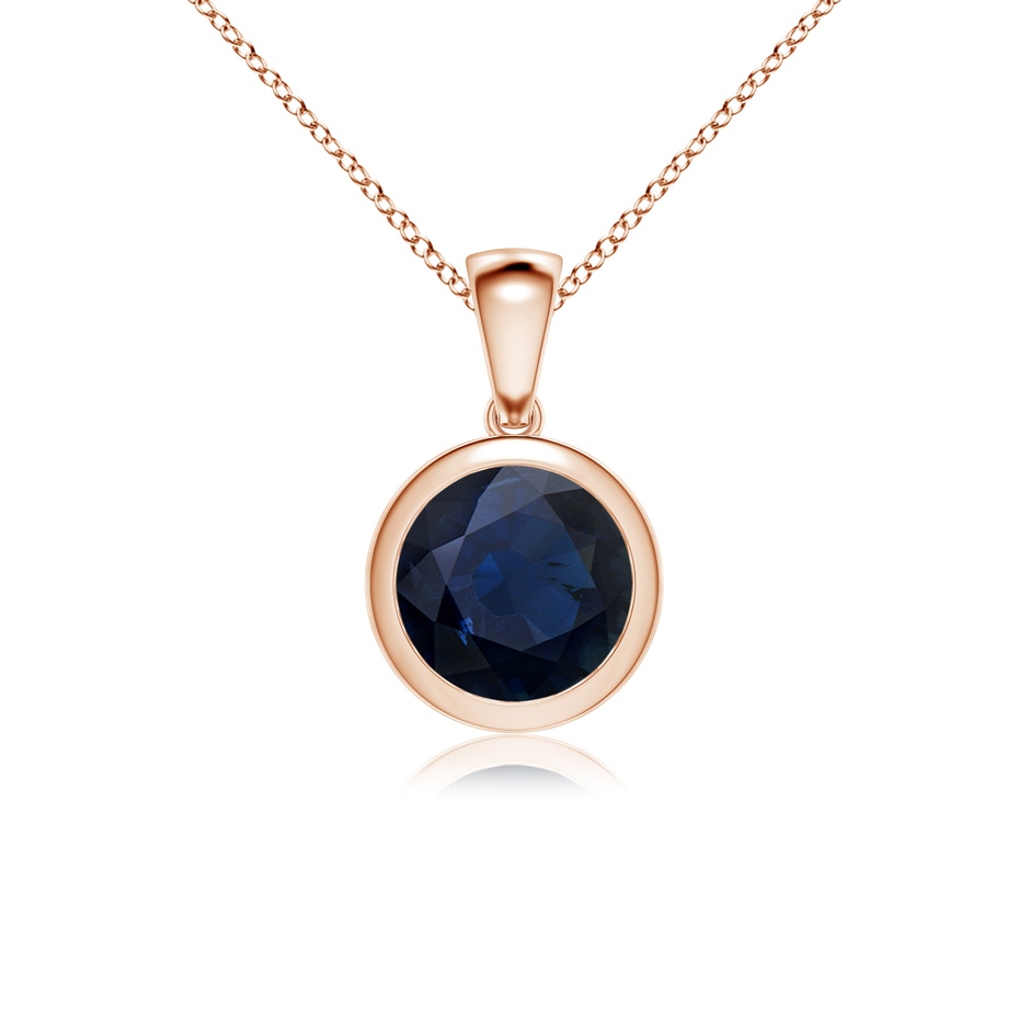 8mm A Bezel-Set Round Blue Sapphire Solitaire Pendant in Rose Gold 