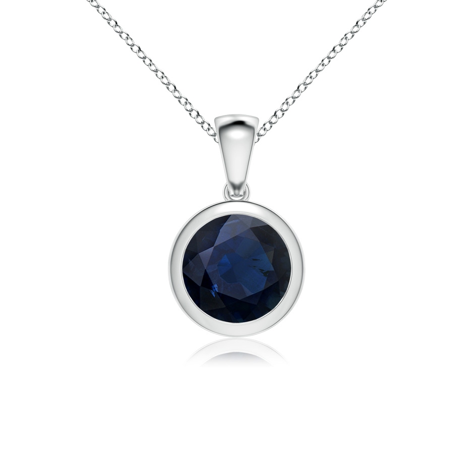 8mm A Bezel-Set Round Blue Sapphire Solitaire Pendant in White Gold 