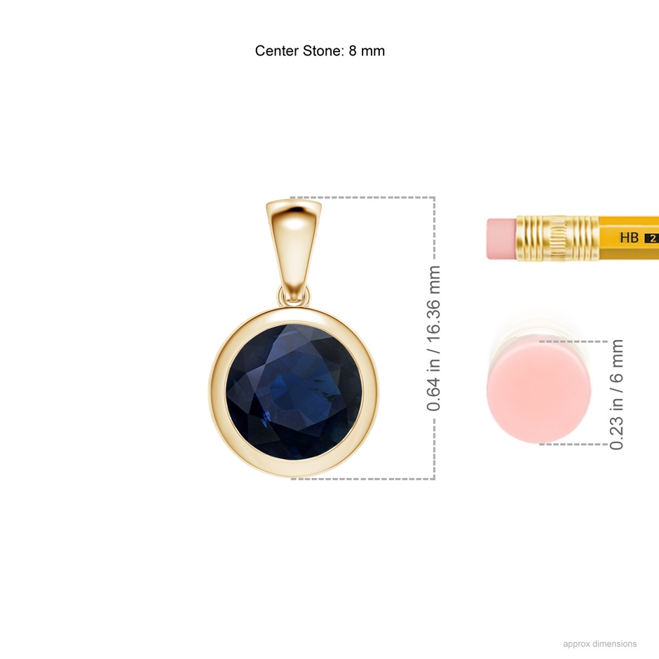8mm A Bezel-Set Round Blue Sapphire Solitaire Pendant in Yellow Gold ruler