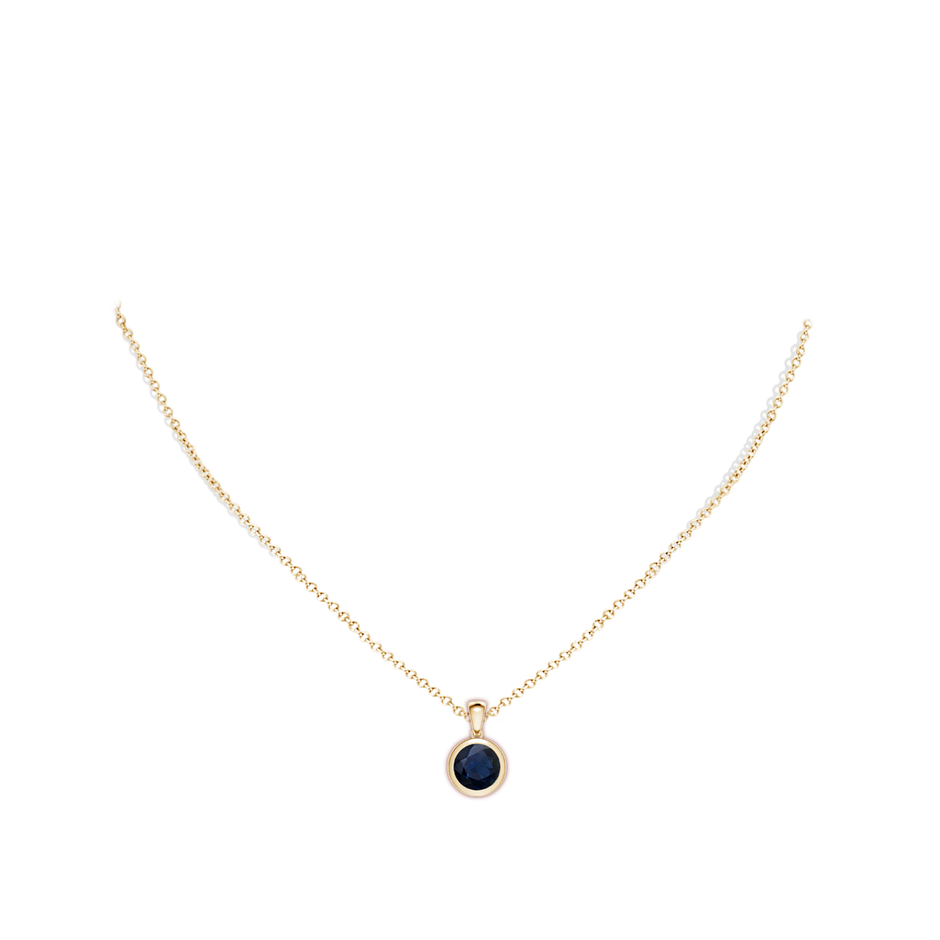 8mm A Bezel-Set Round Blue Sapphire Solitaire Pendant in Yellow Gold pen