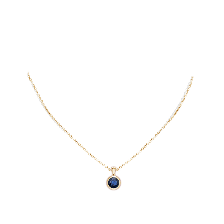 8mm AA Bezel-Set Round Blue Sapphire Solitaire Pendant in 18K Yellow Gold pen