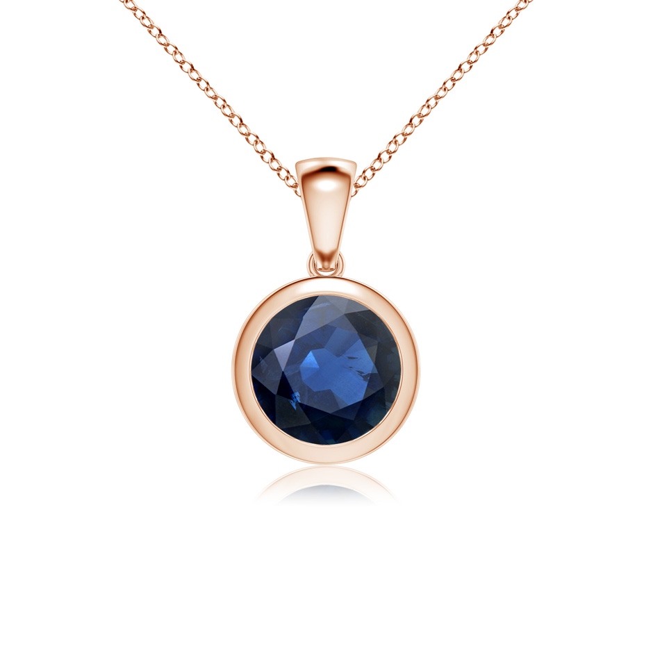 8mm AA Bezel-Set Round Blue Sapphire Solitaire Pendant in Rose Gold 