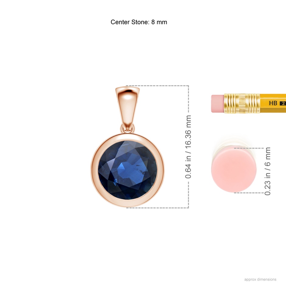 8mm AA Bezel-Set Round Blue Sapphire Solitaire Pendant in Rose Gold ruler