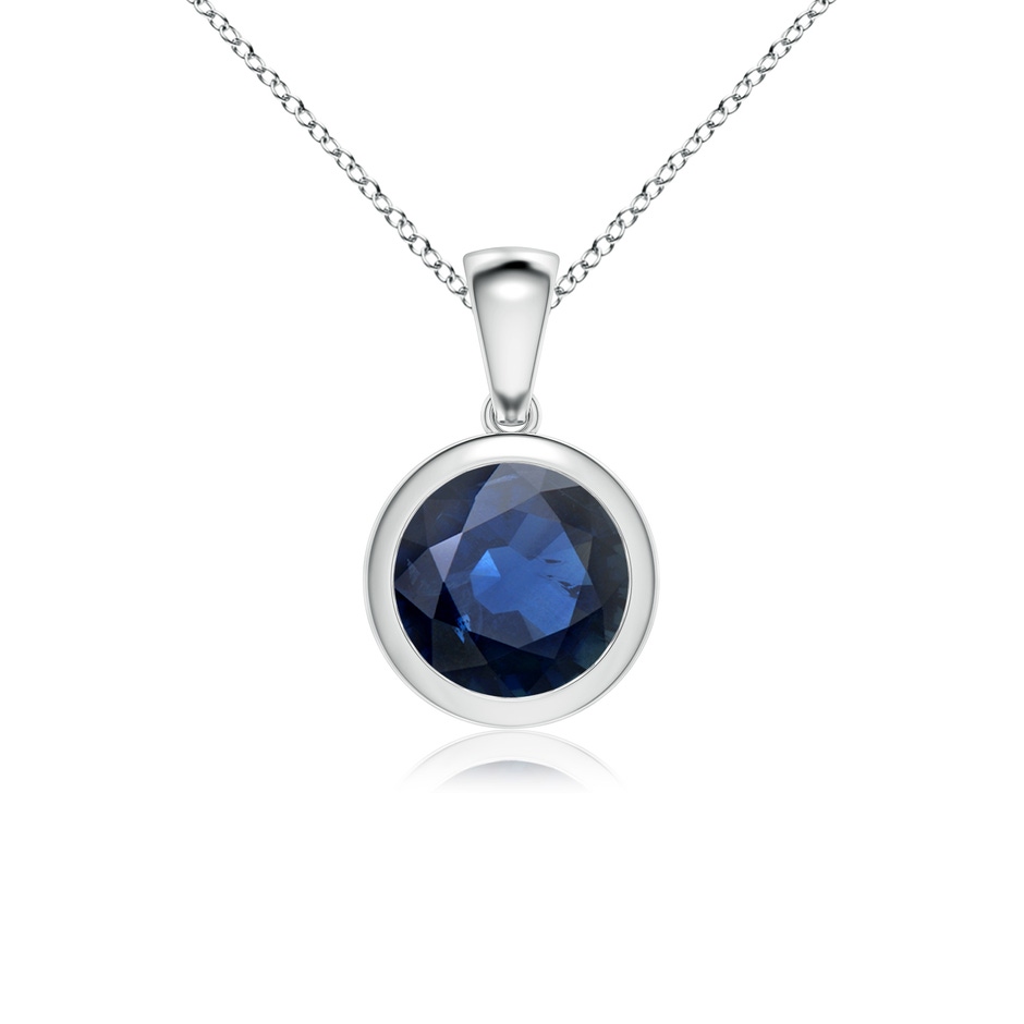 8mm AA Bezel-Set Round Blue Sapphire Solitaire Pendant in White Gold 
