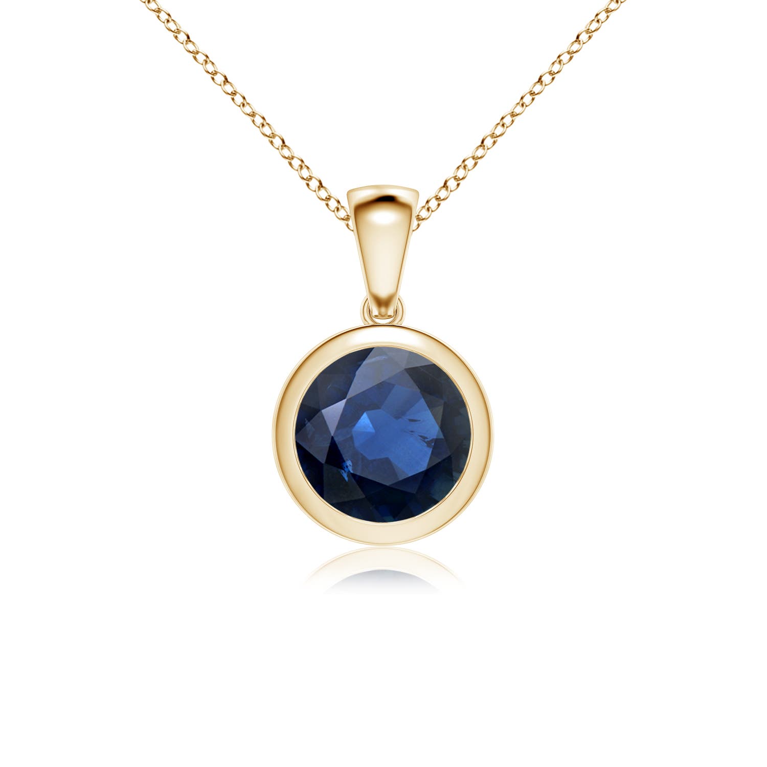 8mm AA Bezel-Set Round Blue Sapphire Solitaire Pendant in Yellow Gold