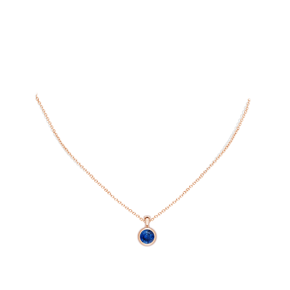 8mm AAA Bezel-Set Round Blue Sapphire Solitaire Pendant in Rose Gold pen