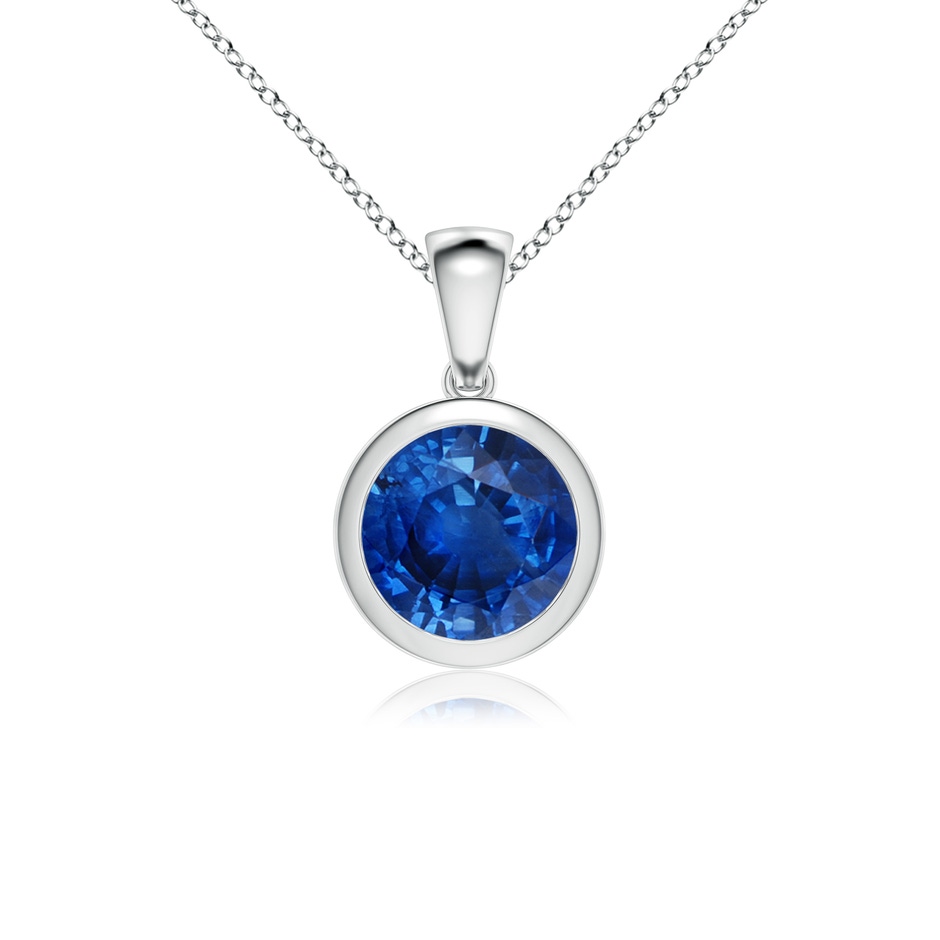 8mm AAA Bezel-Set Round Blue Sapphire Solitaire Pendant in White Gold 