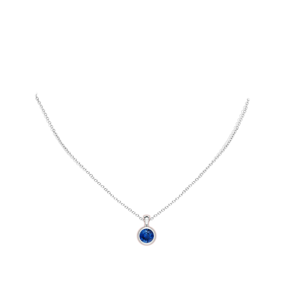 8mm AAA Bezel-Set Round Blue Sapphire Solitaire Pendant in White Gold pen