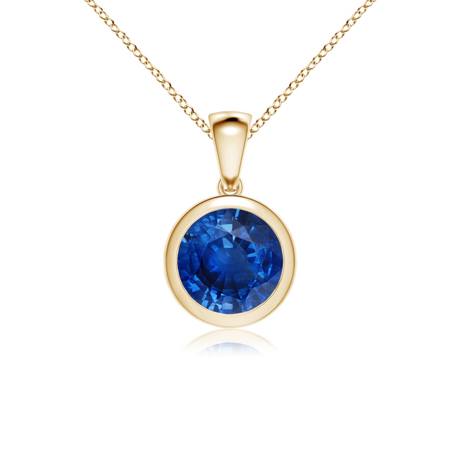 8mm AAA Bezel-Set Round Blue Sapphire Solitaire Pendant in Yellow Gold 