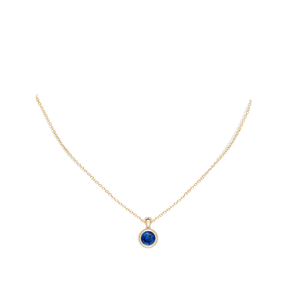 8mm AAA Bezel-Set Round Blue Sapphire Solitaire Pendant in Yellow Gold pen