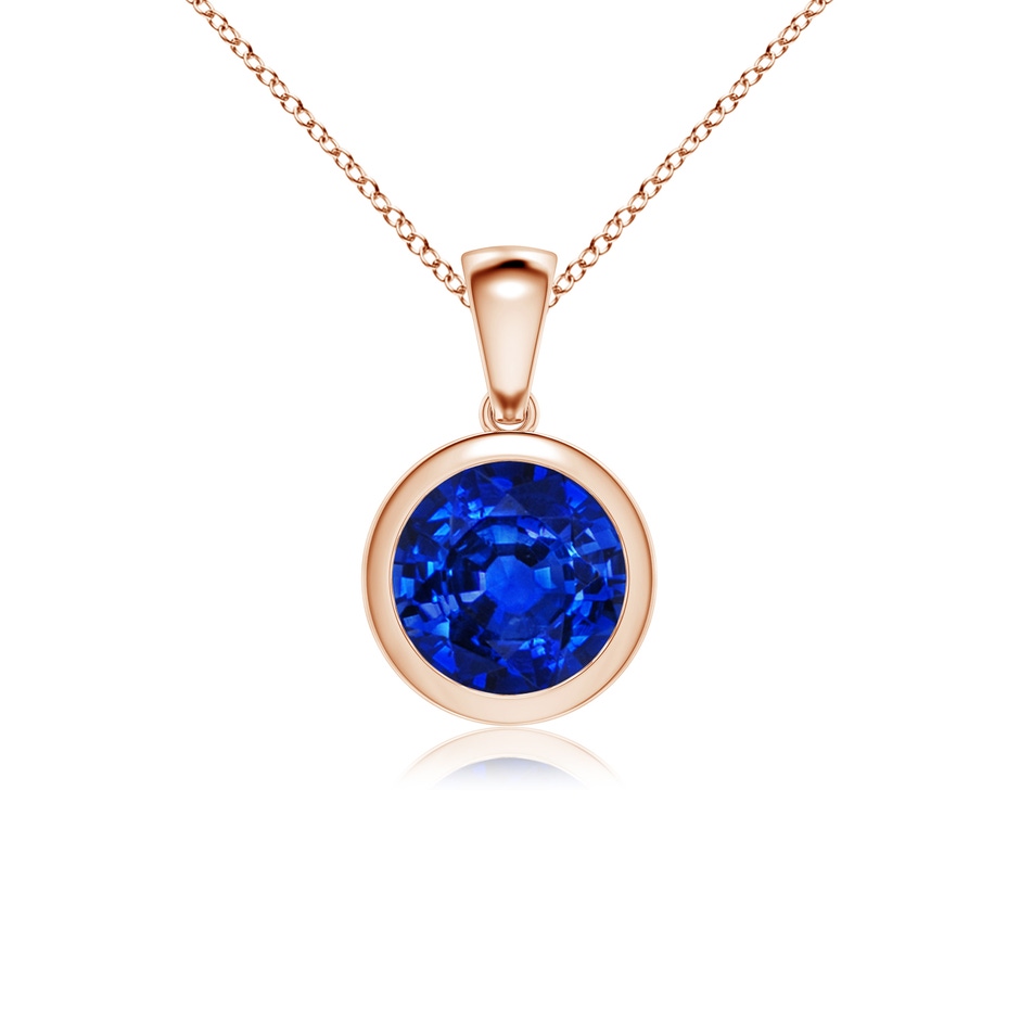 8mm AAAA Bezel-Set Round Blue Sapphire Solitaire Pendant in 18K Rose Gold 