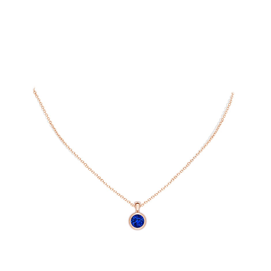 8mm AAAA Bezel-Set Round Blue Sapphire Solitaire Pendant in 18K Rose Gold pen