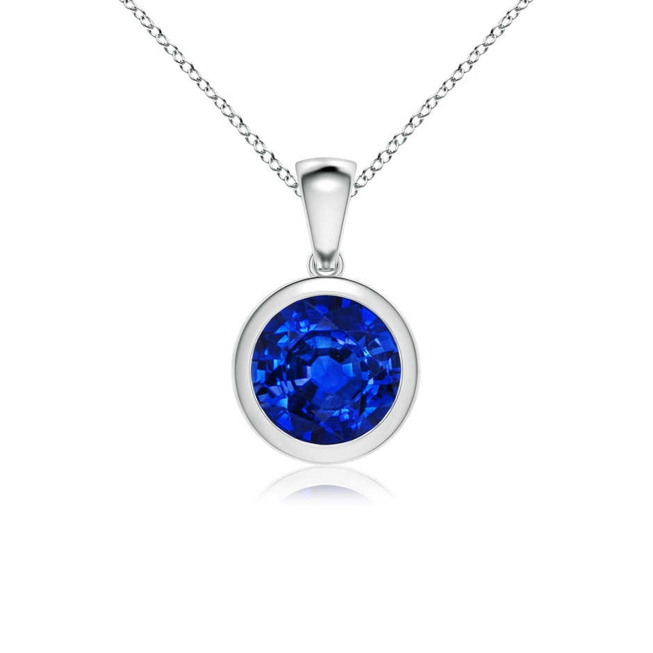 8mm AAAA Bezel-Set Round Blue Sapphire Solitaire Pendant in P950 Platinum 