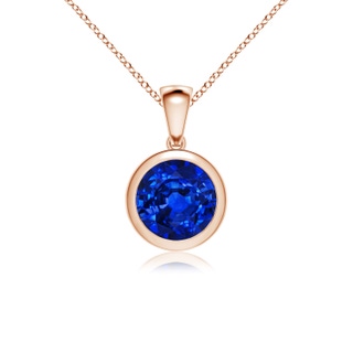 8mm AAAA Bezel-Set Round Blue Sapphire Solitaire Pendant in Rose Gold