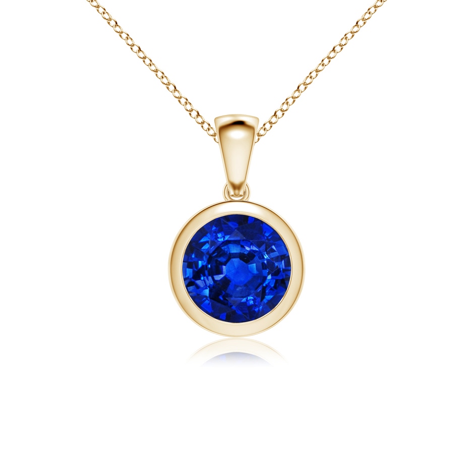 8mm AAAA Bezel-Set Round Blue Sapphire Solitaire Pendant in Yellow Gold 