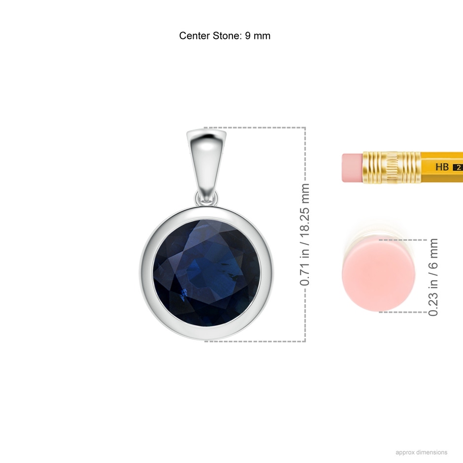 9mm A Bezel-Set Round Blue Sapphire Solitaire Pendant in P950 Platinum ruler