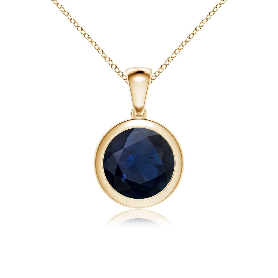 9mm A Bezel-Set Round Blue Sapphire Solitaire Pendant in Yellow Gold 