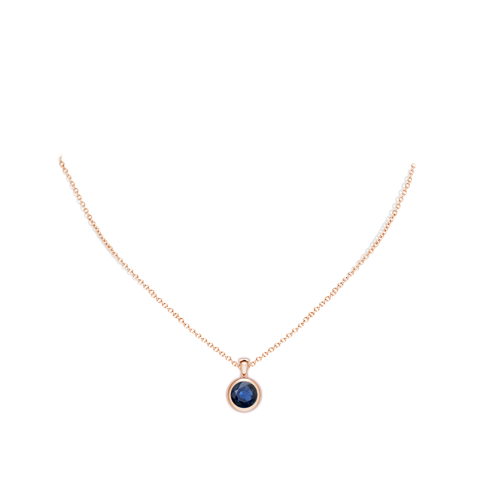 9mm AA Bezel-Set Round Blue Sapphire Solitaire Pendant in 18K Rose Gold pen