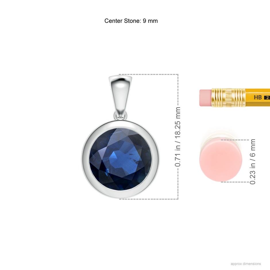 9mm AA Bezel-Set Round Blue Sapphire Solitaire Pendant in P950 Platinum ruler