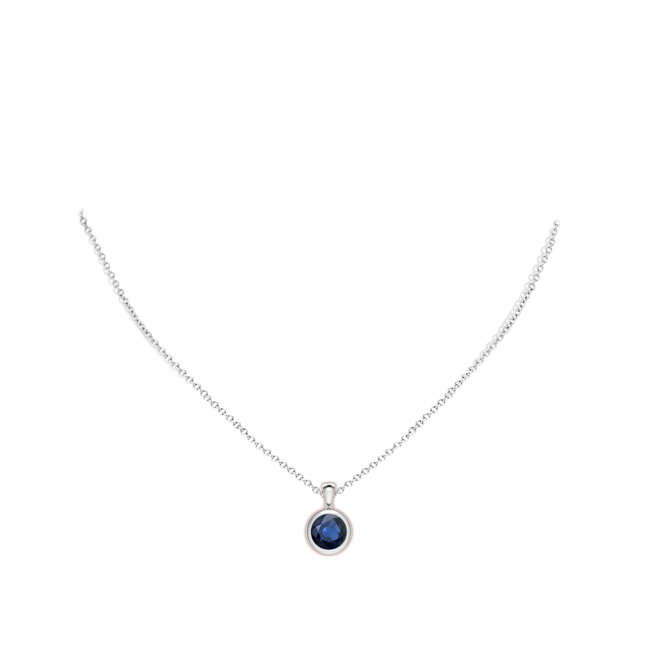 9mm AA Bezel-Set Round Blue Sapphire Solitaire Pendant in P950 Platinum pen
