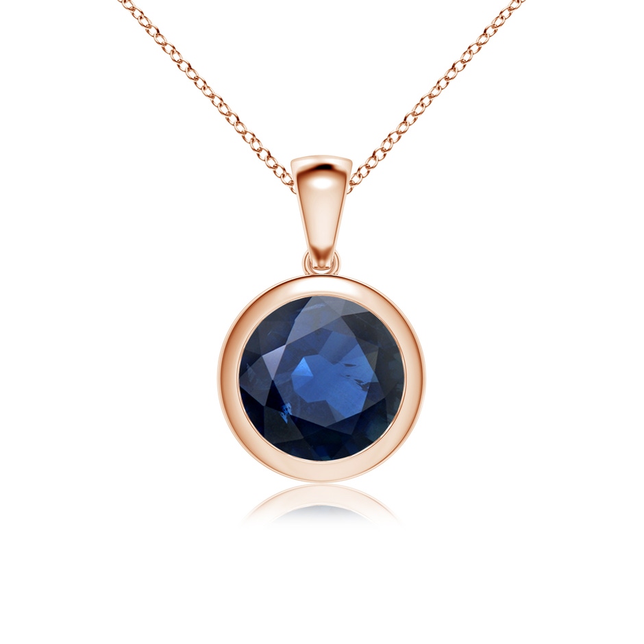 9mm AA Bezel-Set Round Blue Sapphire Solitaire Pendant in Rose Gold 