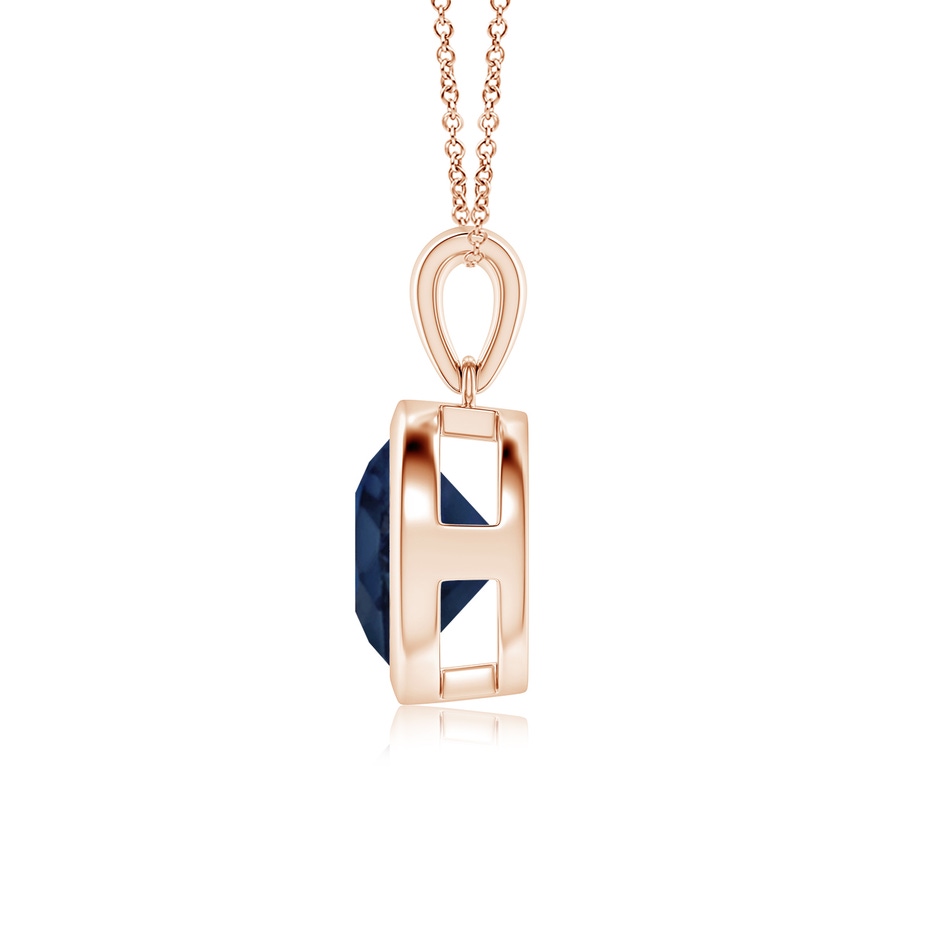 9mm AA Bezel-Set Round Blue Sapphire Solitaire Pendant in Rose Gold side 199