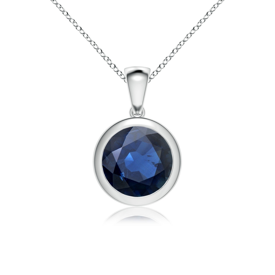 9mm AA Bezel-Set Round Blue Sapphire Solitaire Pendant in White Gold 