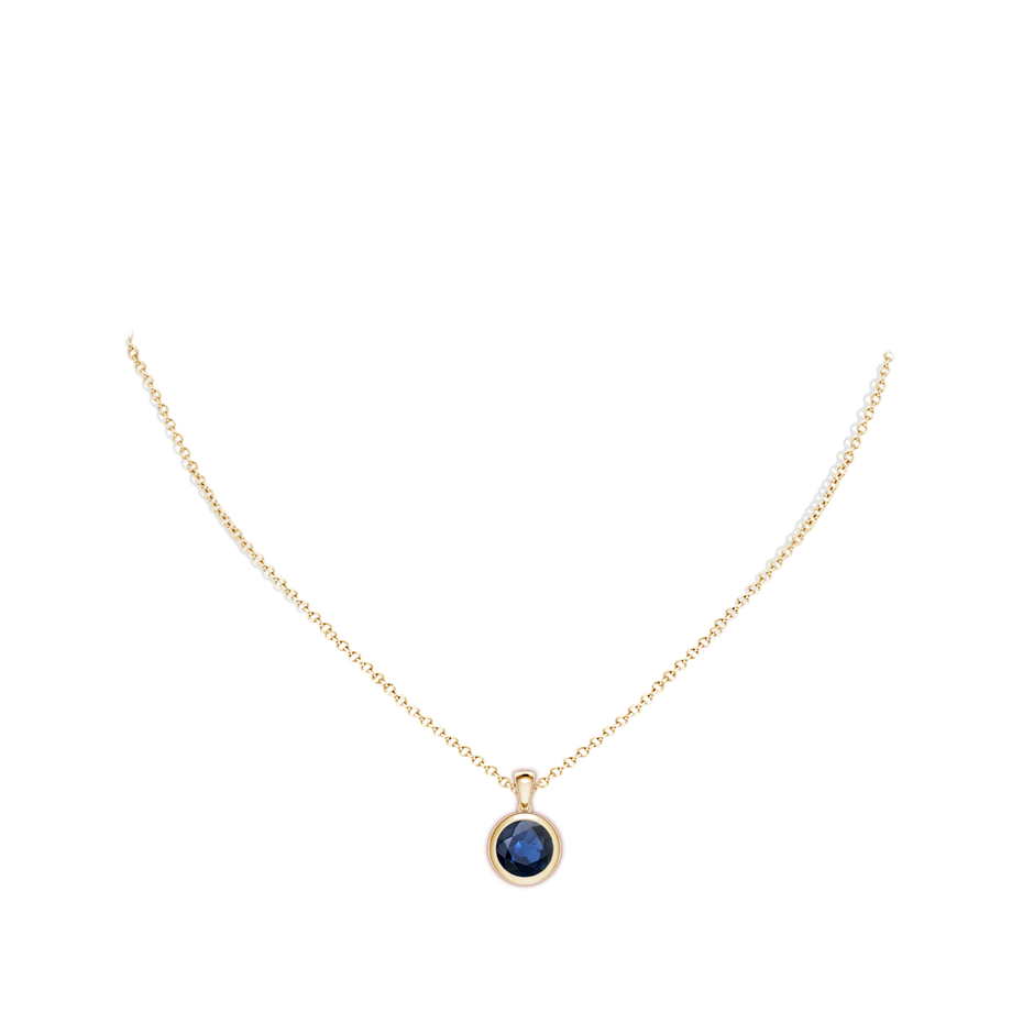 9mm AA Bezel-Set Round Blue Sapphire Solitaire Pendant in Yellow Gold pen
