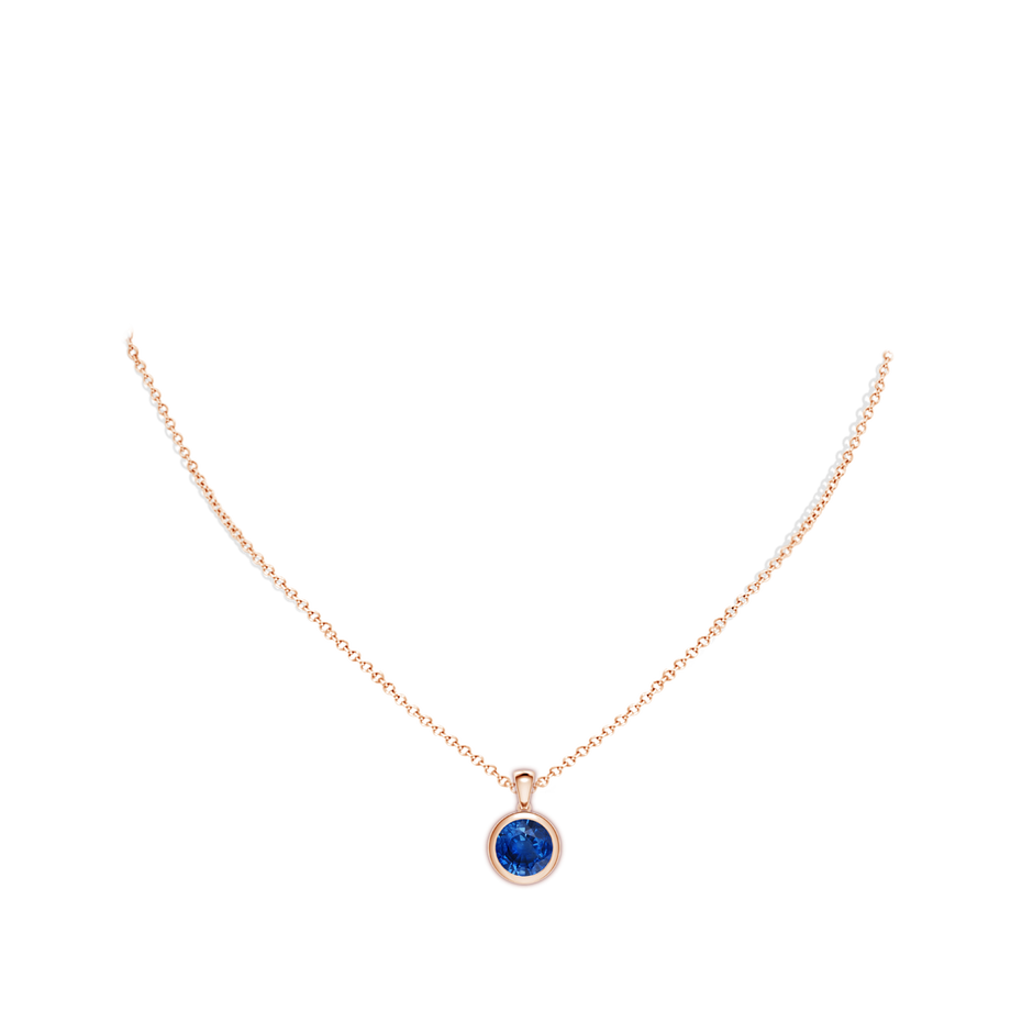 9mm AAA Bezel-Set Round Blue Sapphire Solitaire Pendant in Rose Gold pen