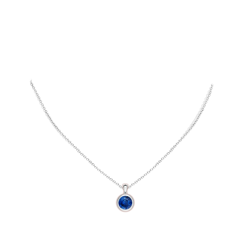 9mm AAA Bezel-Set Round Blue Sapphire Solitaire Pendant in White Gold pen