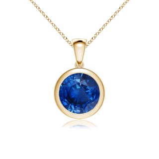 9mm AAA Bezel-Set Round Blue Sapphire Solitaire Pendant in Yellow Gold