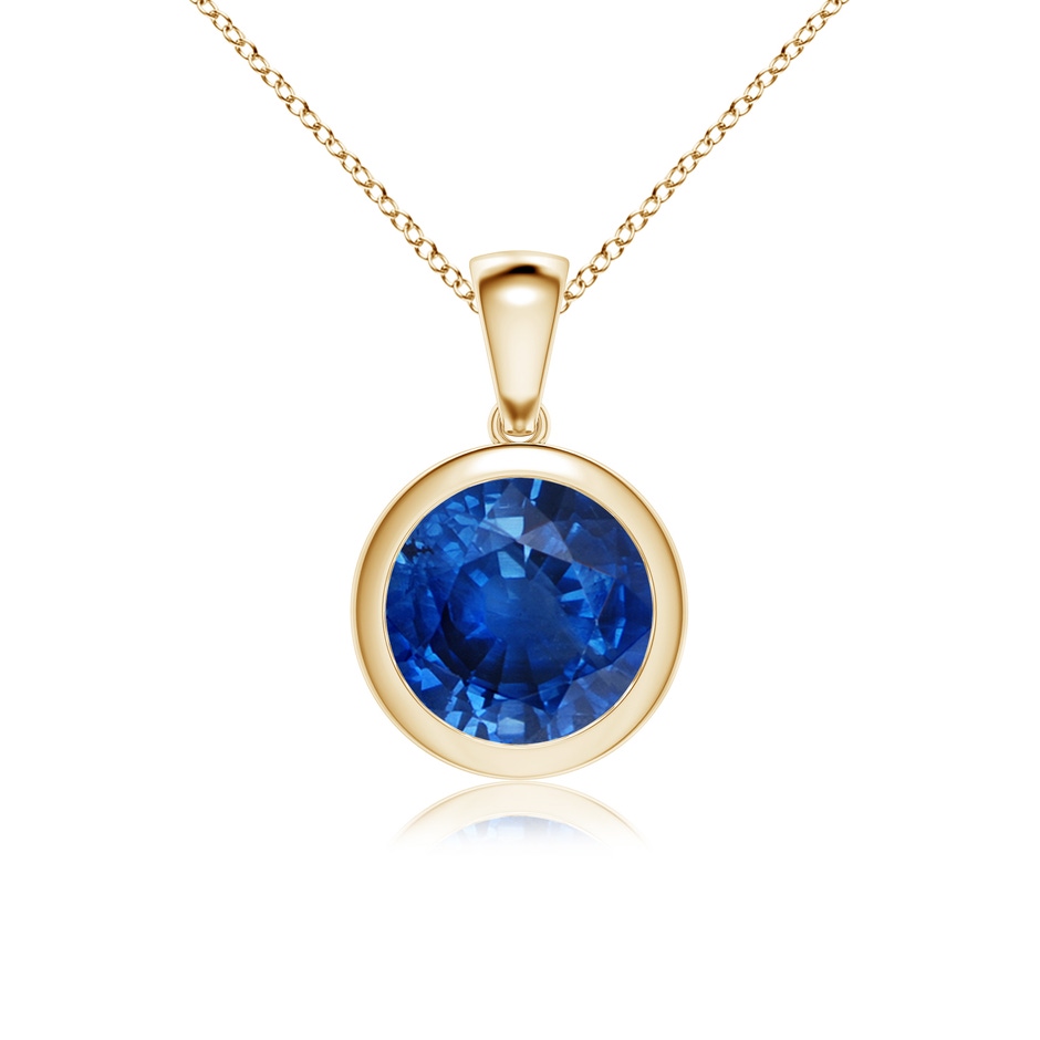 9mm AAA Bezel-Set Round Blue Sapphire Solitaire Pendant in Yellow Gold 