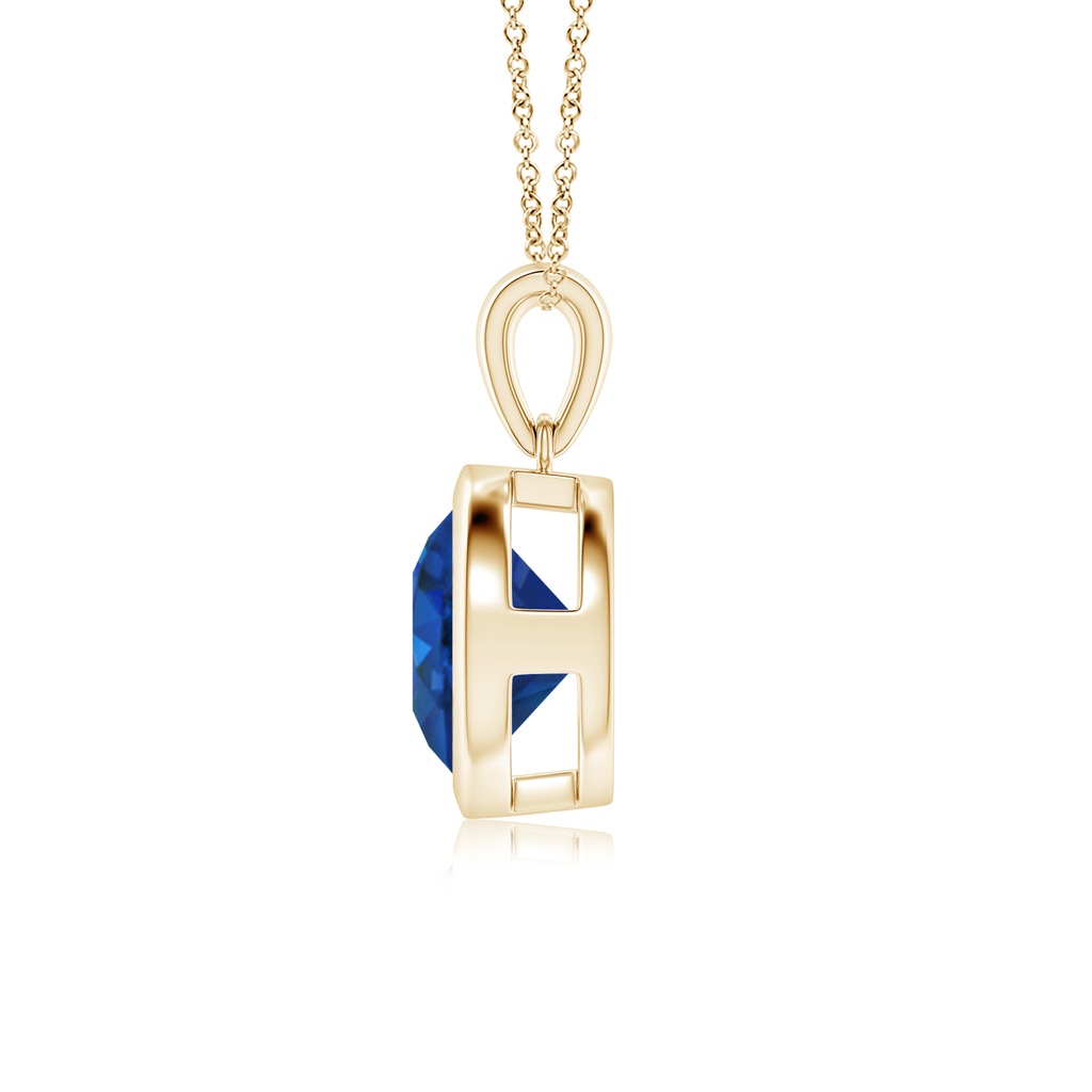 9mm AAA Bezel-Set Round Blue Sapphire Solitaire Pendant in Yellow Gold - side 199