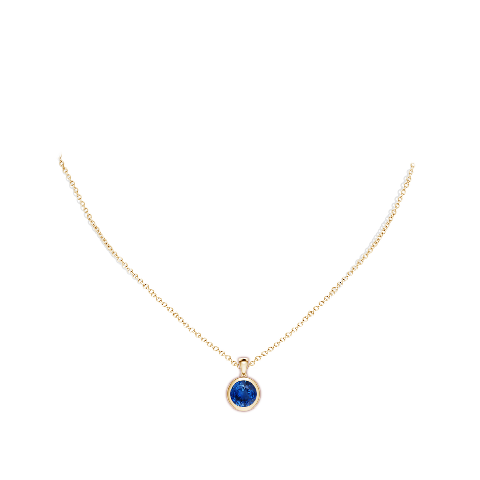 9mm AAA Bezel-Set Round Blue Sapphire Solitaire Pendant in Yellow Gold pen