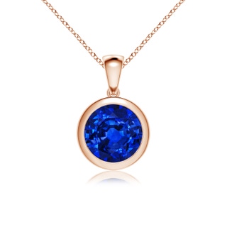 9mm AAAA Bezel-Set Round Blue Sapphire Solitaire Pendant in 18K Rose Gold