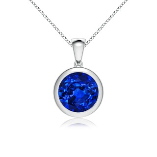 9mm AAAA Bezel-Set Round Blue Sapphire Solitaire Pendant in P950 Platinum