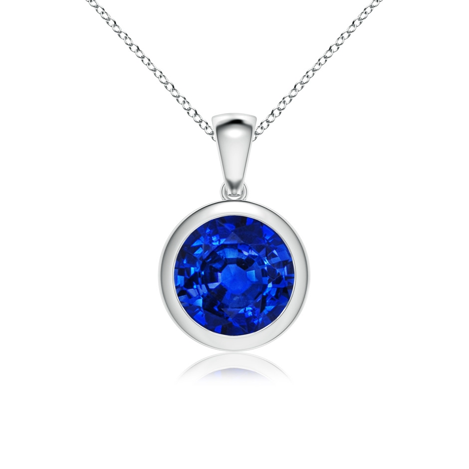 9mm AAAA Bezel-Set Round Blue Sapphire Solitaire Pendant in P950 Platinum 