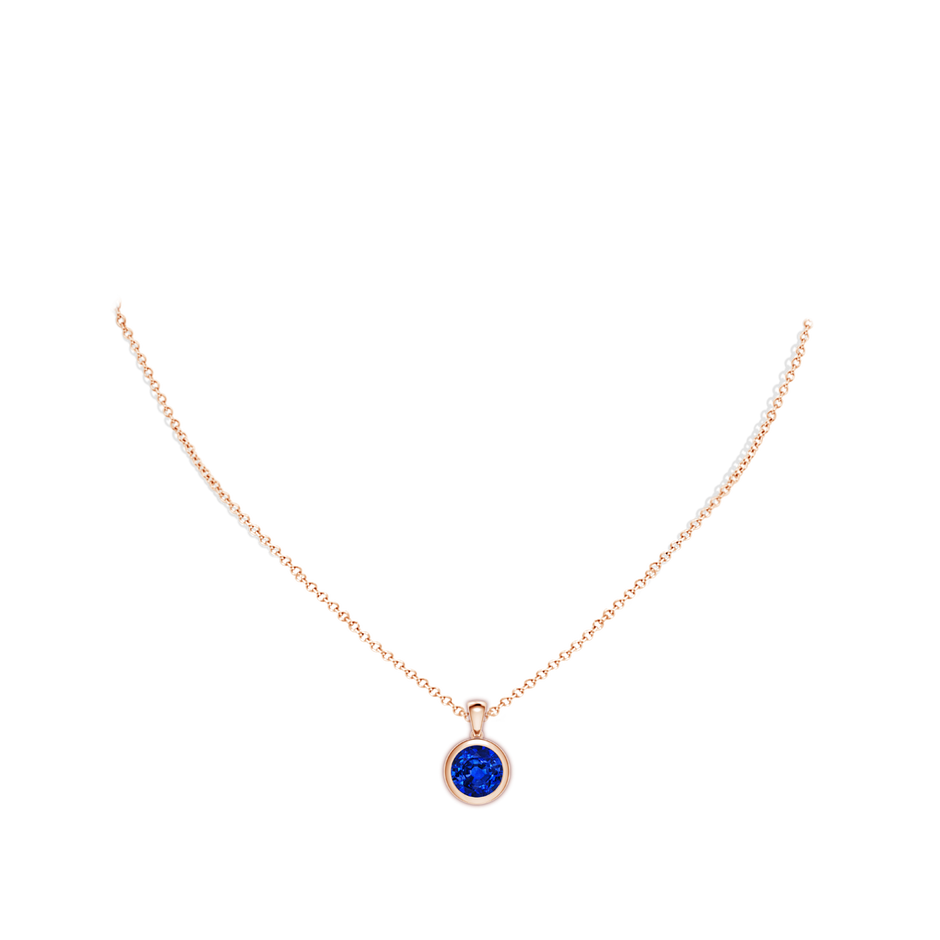 9mm AAAA Bezel-Set Round Blue Sapphire Solitaire Pendant in Rose Gold pen