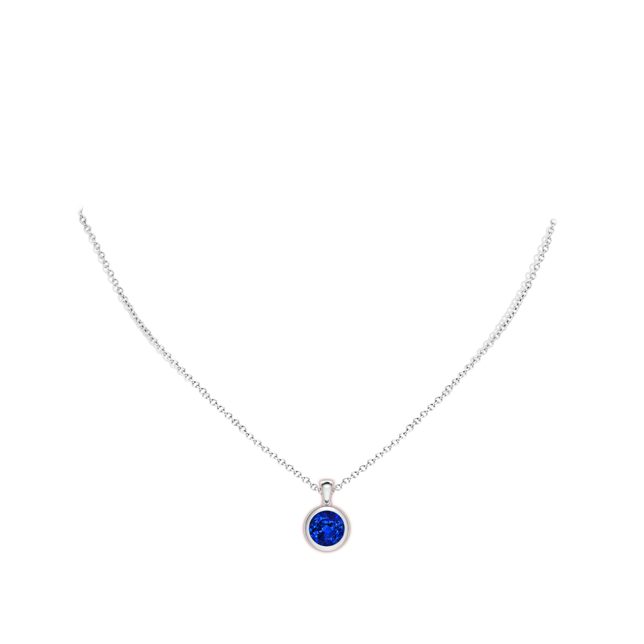 9mm AAAA Bezel-Set Round Blue Sapphire Solitaire Pendant in White Gold pen