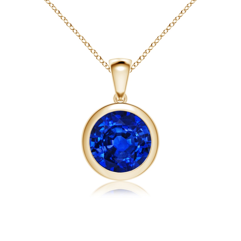 9mm AAAA Bezel-Set Round Blue Sapphire Solitaire Pendant in Yellow Gold 