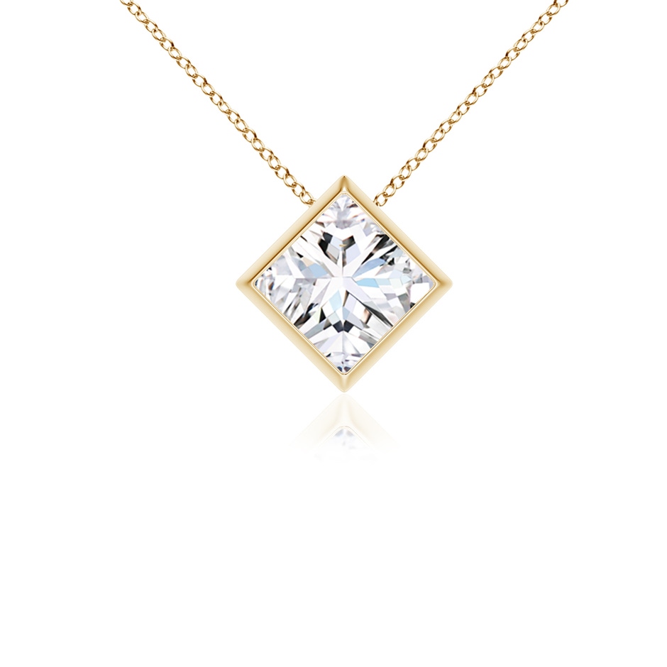 5.5mm GVS2 Bezel-Set Princess-Cut Diamond Solitaire Pendant in Yellow Gold 