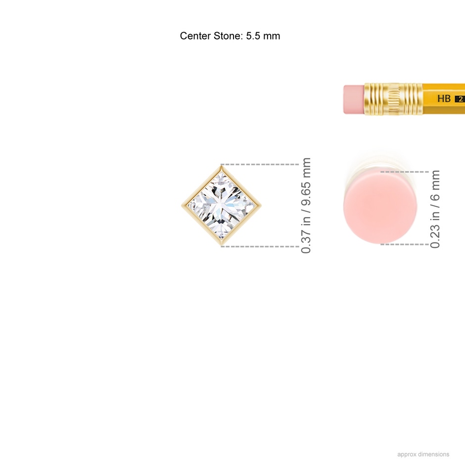 5.5mm GVS2 Bezel-Set Princess-Cut Diamond Solitaire Pendant in Yellow Gold ruler