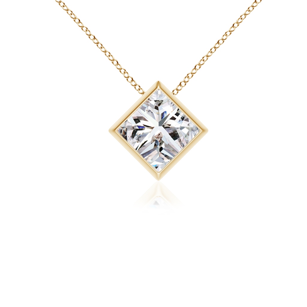5.5mm IJI1I2 Bezel-Set Princess-Cut Diamond Solitaire Pendant in Yellow Gold